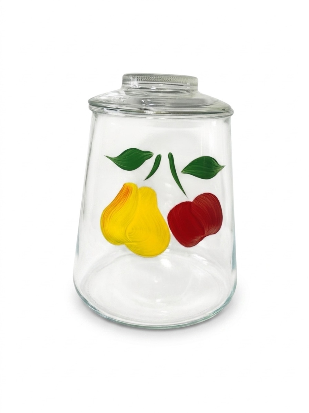 Vintage Bartlett Collins Gay Fad Hand Painted Fruit Trapezoid Glass Cookie Jar